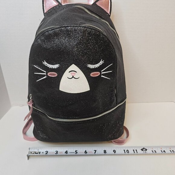 Under One Sky Accessories Black Glitter Kitty Cat Face Pink Straps Backpack Bag main image 6